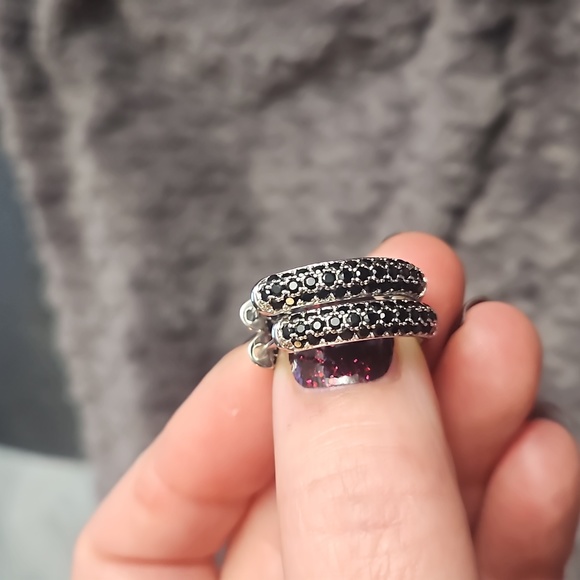 Black Cz Hoop Earrings - Picture 2 of 5